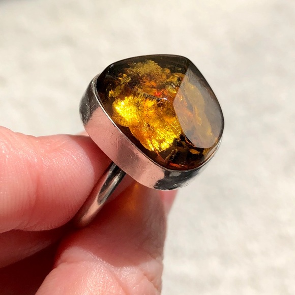 Amber Ring Set in Silver 925 Artisan Boho OOAK Retro Eclectic Crystal - Picture 2 of 6